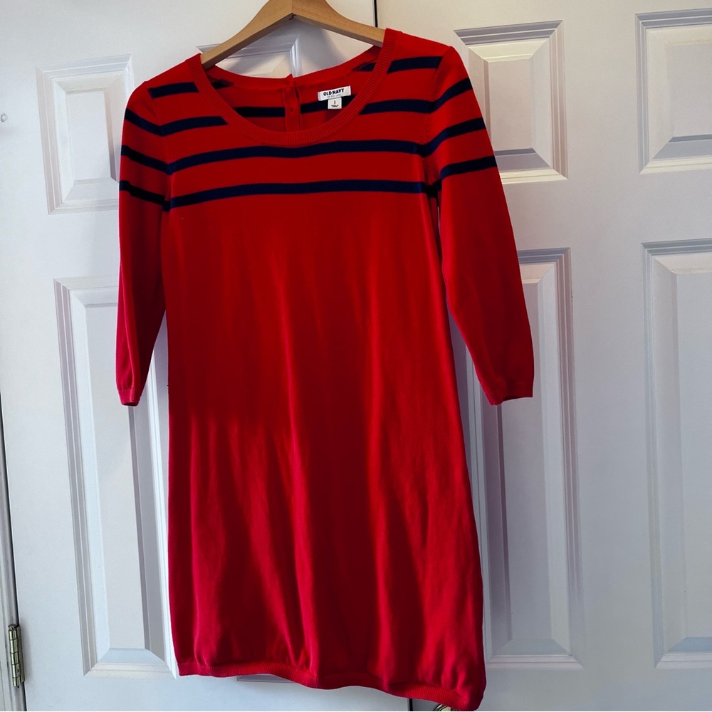Old Navy Striped Sweater Dress red and navy size s button back